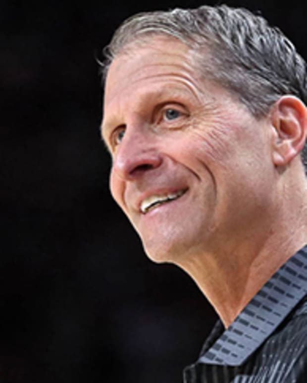 Arkansas Razorbacks coach Eric Musselman reacts during the second half against the San Jose State Spartans at Bud Walton Arena. Arkansas won 99-58.